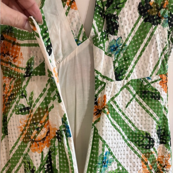 Maeve Green, White & Orange Floral dress with Cap Sleeves - Picture 5 of 9